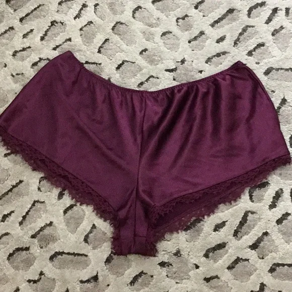 Victoria's Secret Burgundy Satin Pajama Shorts with Lace Trim - Picture 2 of 5